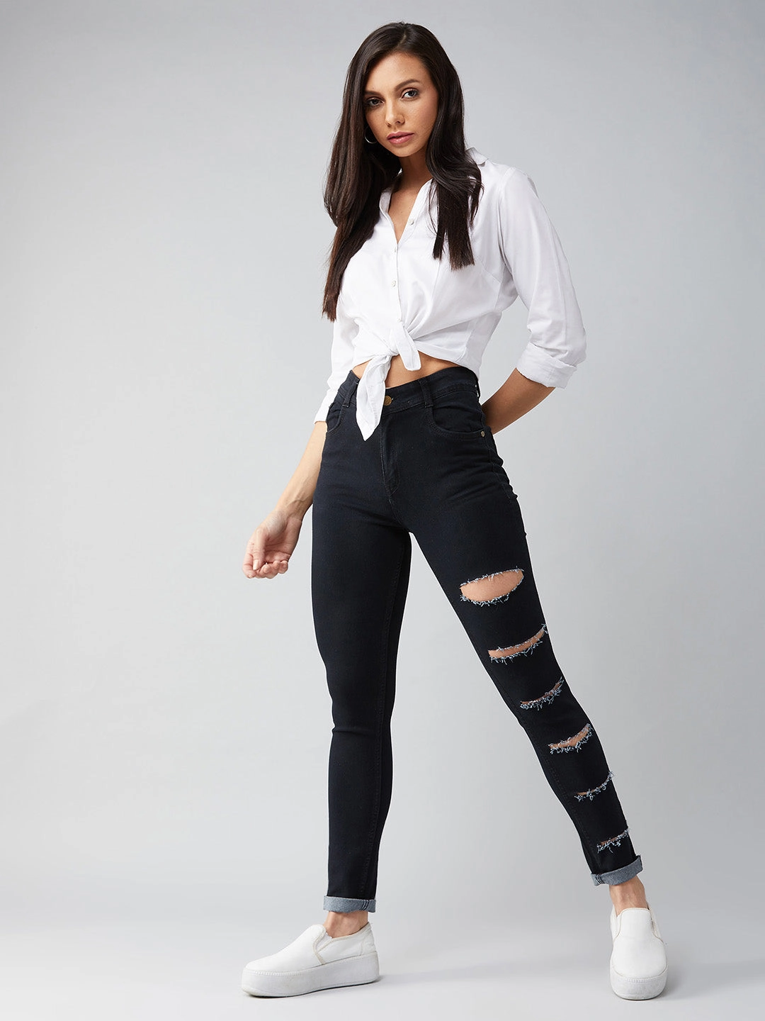 Non Stretch Denim Women's Black Slim High-Rise Denim Jeans