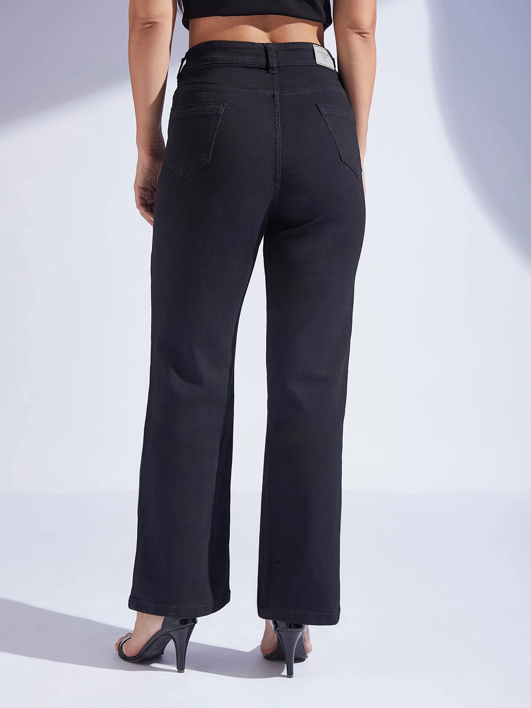 Women's Black Straight-Fit High-Rise Regular-Length Stretchable Denim Jeans Stylish Look Reliable Fit