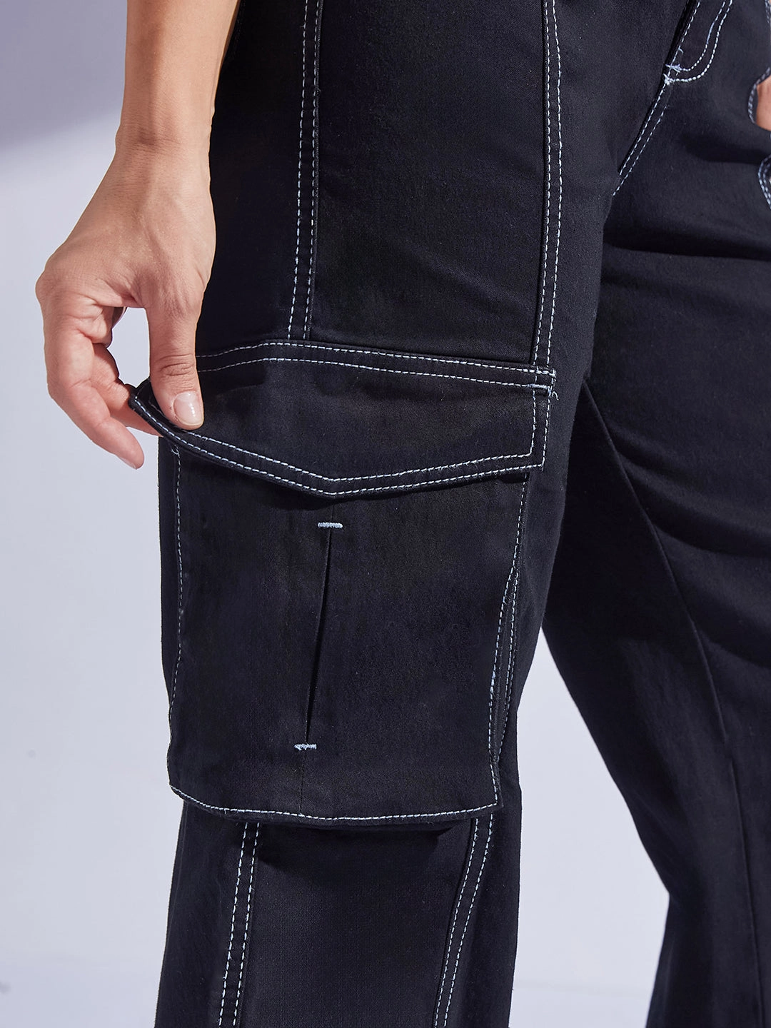 Modern Couple Look Women's Black Wide-Leg High-Rise Clean-Look Regular-Length Stretchable Patch-Pocketed Denim Jeans