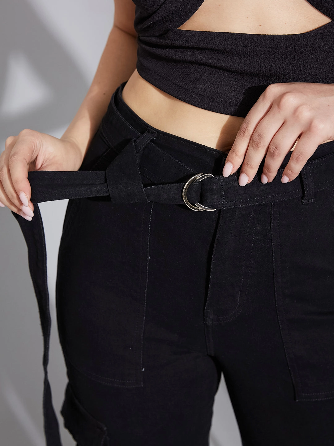 Women's Black Wide-Leg High-Rise Clean-Look Regular Stretchable Denim Jeans All Season Fit