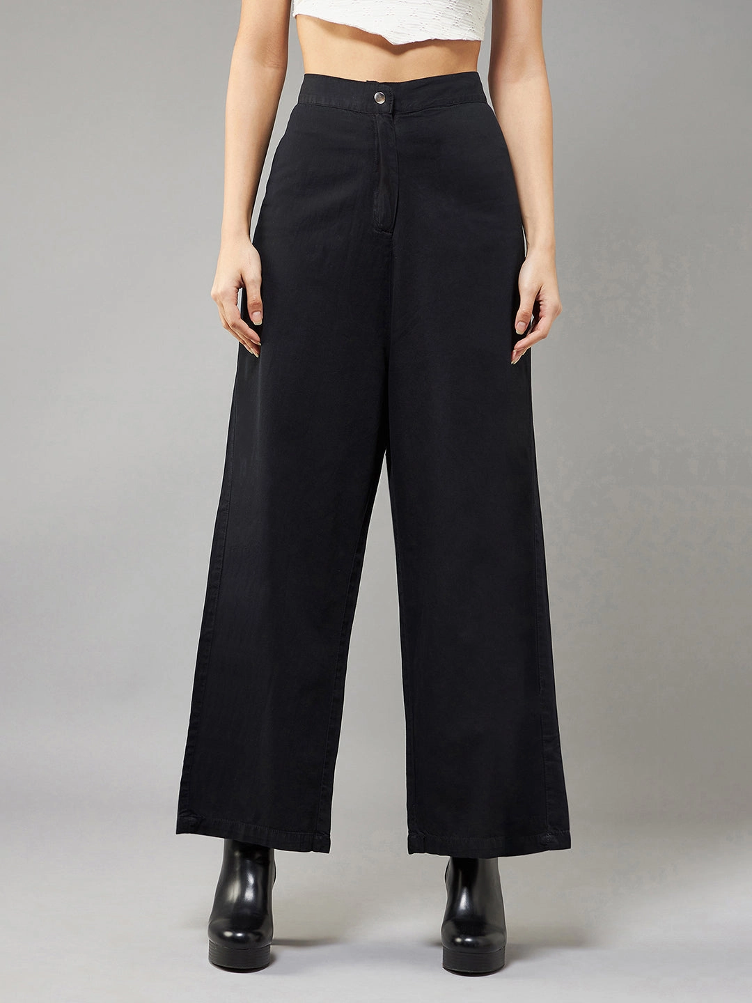 Women's Black Wide-Leg High-Rise Light Weight Light Weight Culottes Pants Relaxed Look Ready For Action