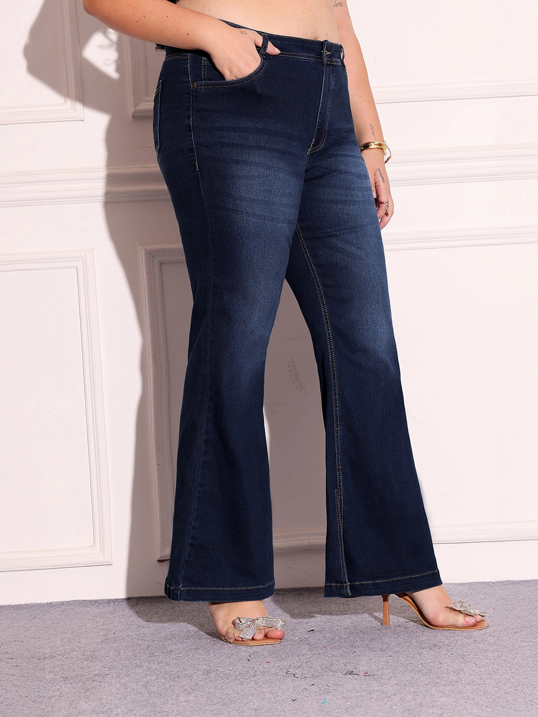 Women's Blue Bootcut Mid Rise Denim Stretchable Jeans Ready For All standard fit