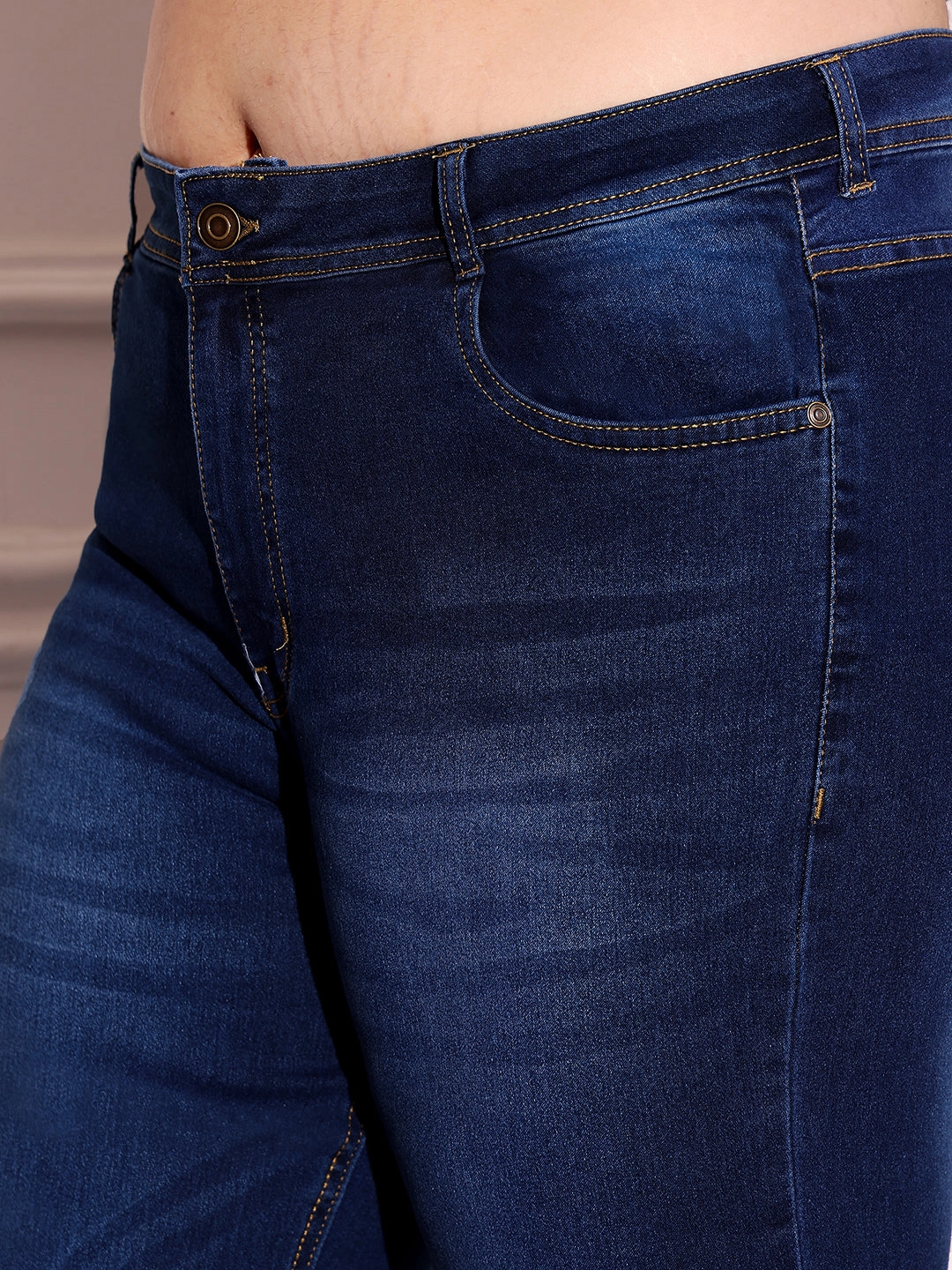 Women's Blue Bootcut Mid Rise Denim Stretchable Jeans Go Out Style Riveted Stress Points