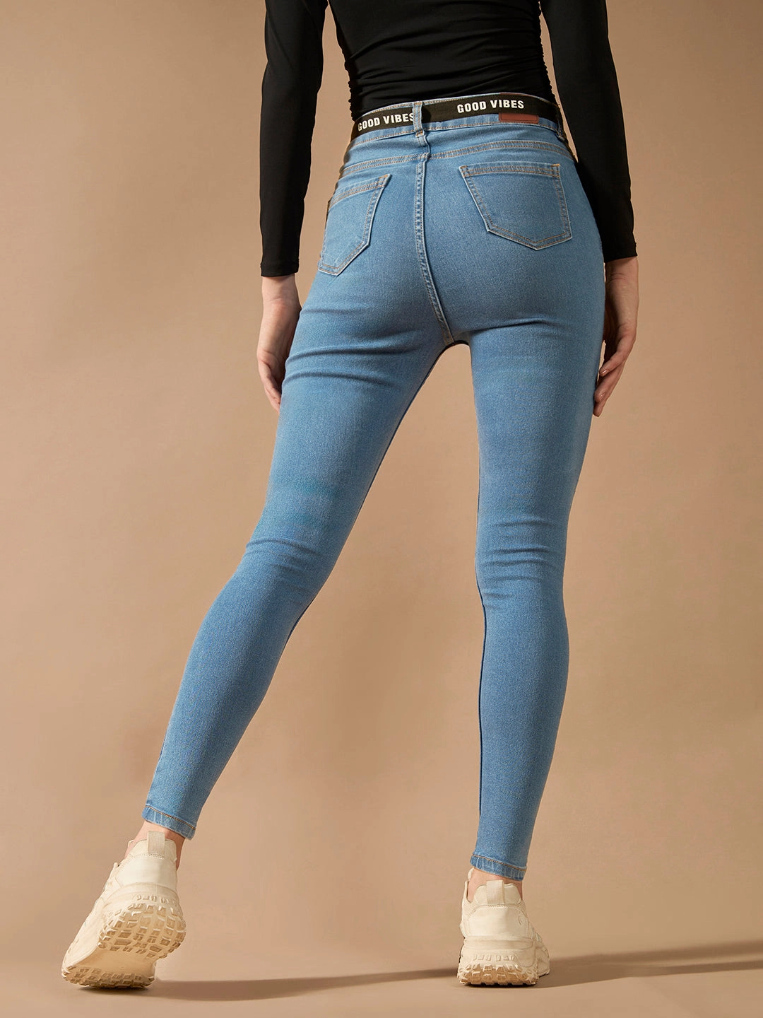 Effortless Clothing Women's Blue Cotton Skinny-Fit Cropped High-Rise Stretchable Denim Jeans