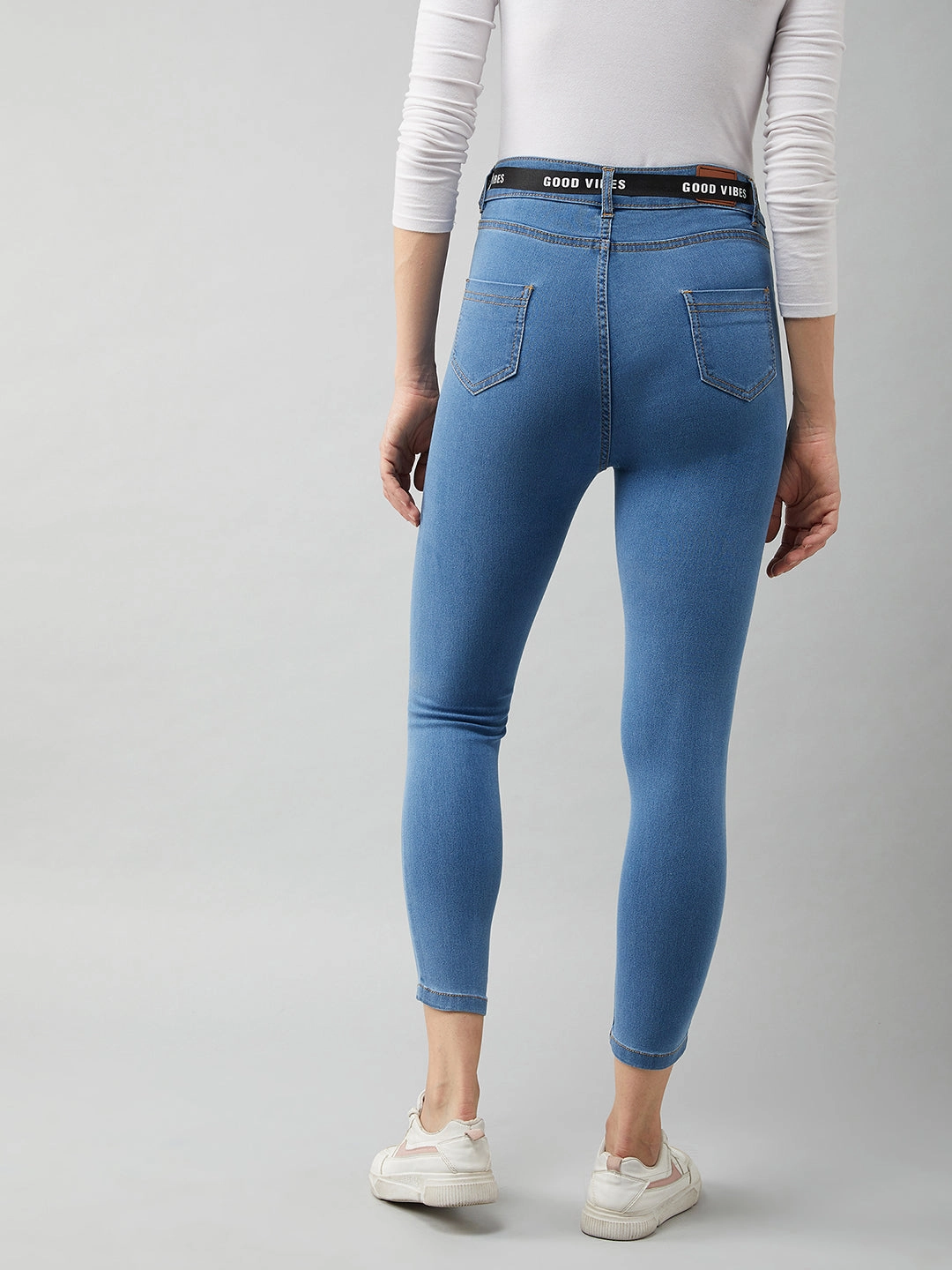 Cool And Simple Women's Blue Cotton Skinny-Fit Cropped High-Rise Stretchable Denim Jeans