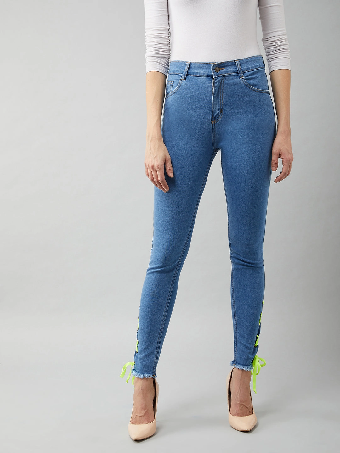 Motion Ease Urban Explorer Evening Stroll Casual Friday Women's Blue Cotton Skinny-Fit High-Rise Stretchable Denim Jeans