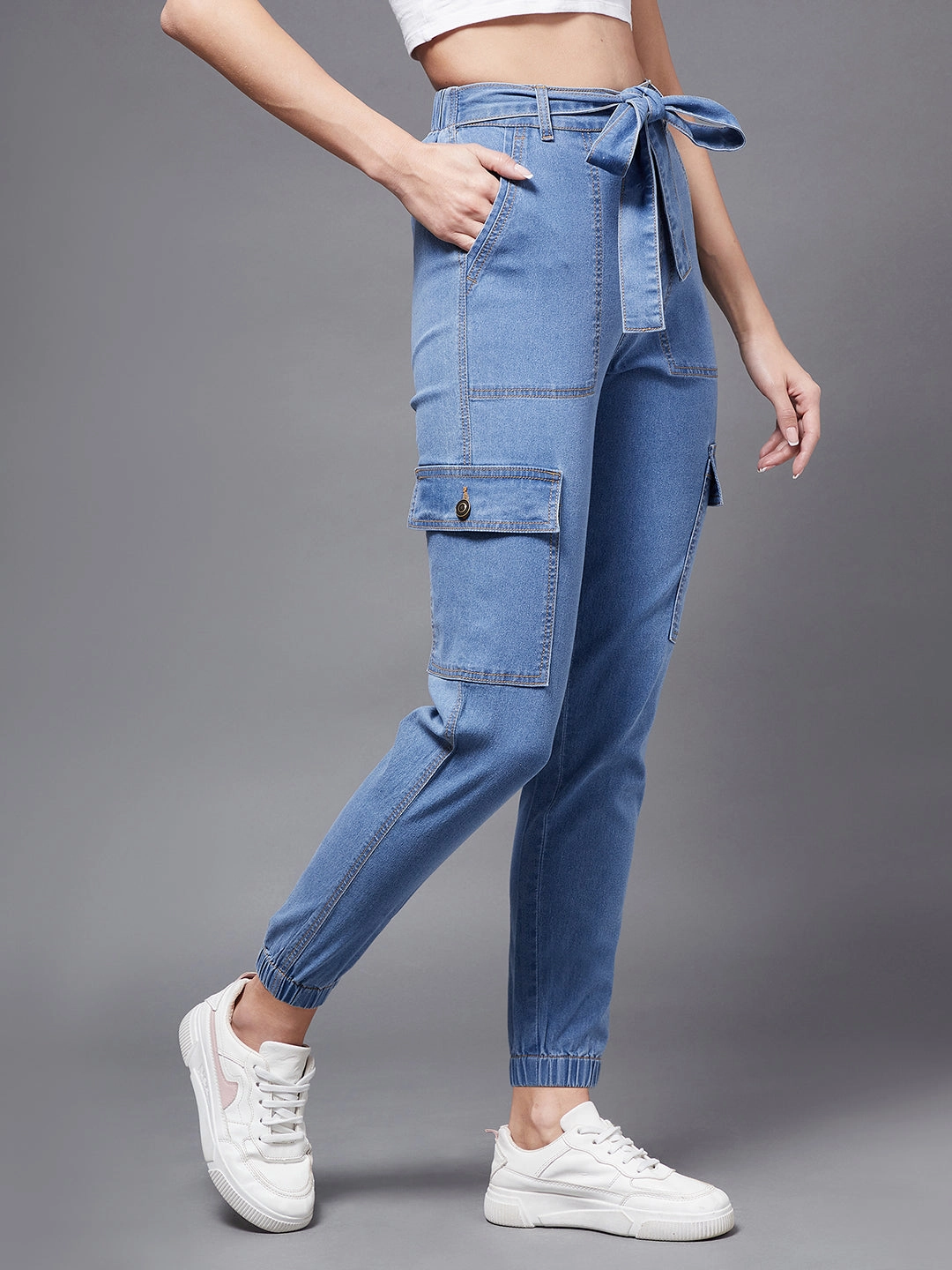 Women's Blue High-Rise Stretchable Denim Joggers Eco Friendly Dyeing Slimline Fit