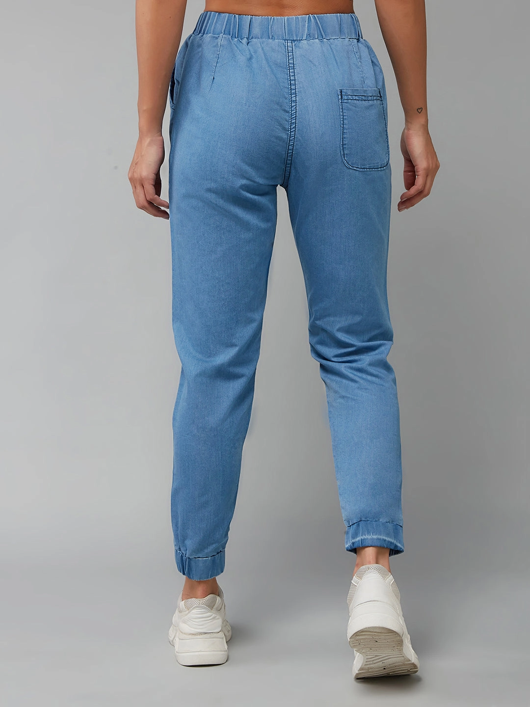 Women's Blue Regular Fit Mid Rise Regular Length Non-Stretchable Denim Joggers Tough Wear Ultimate Comfort