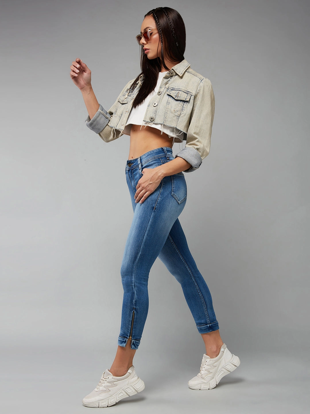 Women's Blue Skinny-Fit High-Rise Ankle Length Acid Wash Blast Effect Stretchable Denim Jeans Always Fits Well