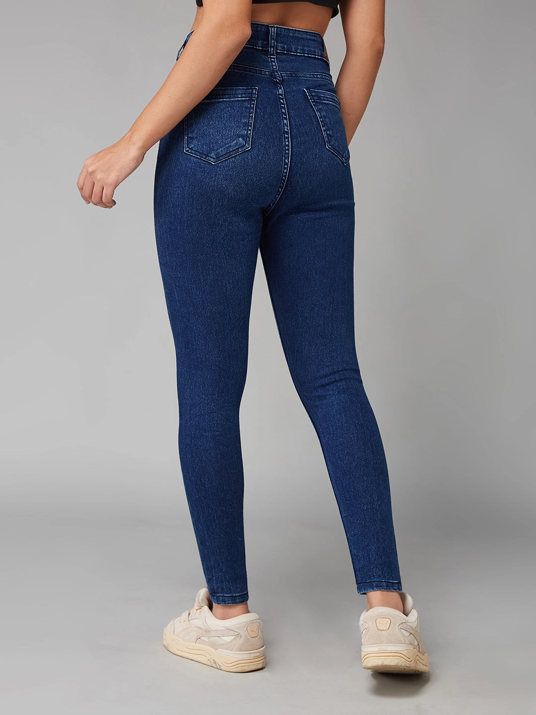 Women's Blue Skinny-Fit High-Rise Clean-Look Cropped Stretchable Denim Jeans Trendy Comfort