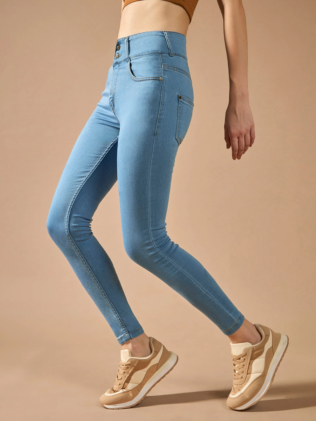 All weather Women's Blue Skinny-Fit High-Rise Clean-Look Regular-Length Ice Wash Stretchable High Waist Denim Jeans