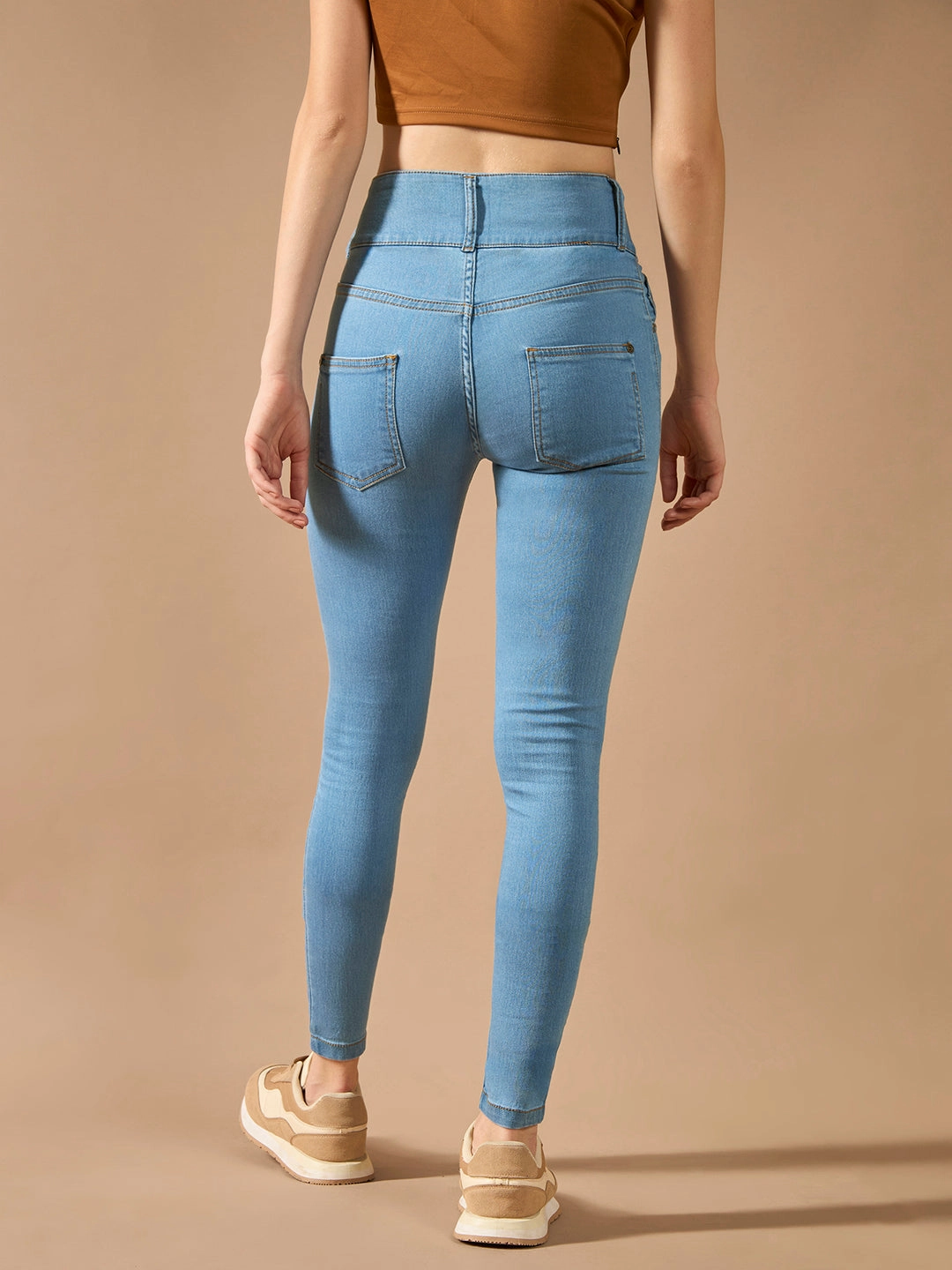 Base Attire Comfortable Tailoring Women's Blue Skinny-Fit High-Rise Clean-Look Regular-Length Ice Wash Stretchable High Waist Denim Jeans