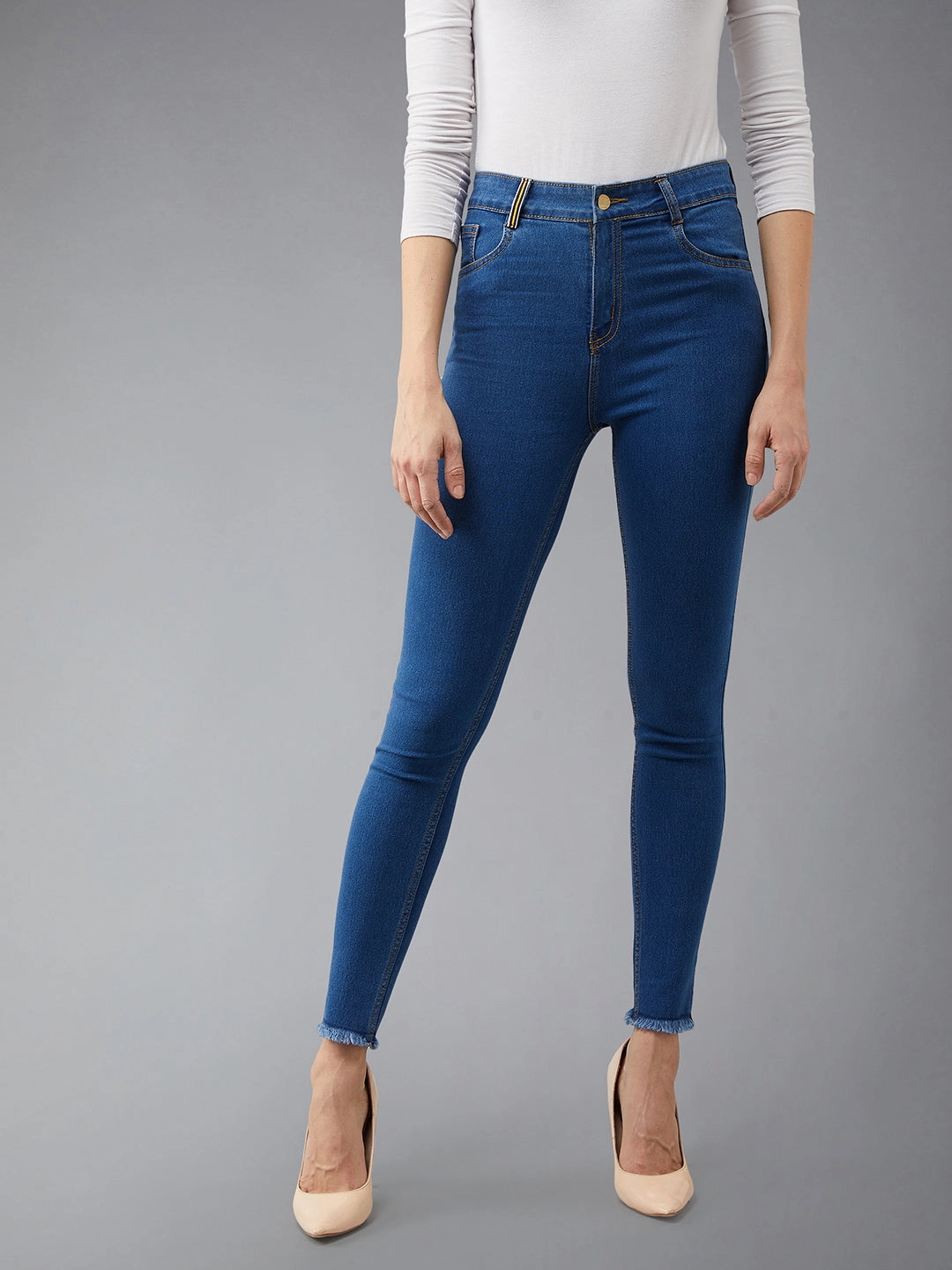 Luxury Minimalist Modern Outfit Women's Blue Skinny-Fit High-Rise Cropped Stretchable Denim Jeans