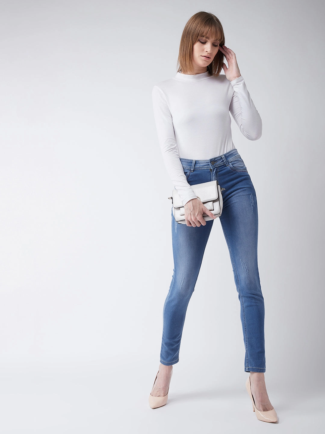 Women's Blue Skinny-Fit High-Rise Stretchable Denim Jeans Trend Setter Smart Casual Classic Wear Sustainable Evening Stroll Casual