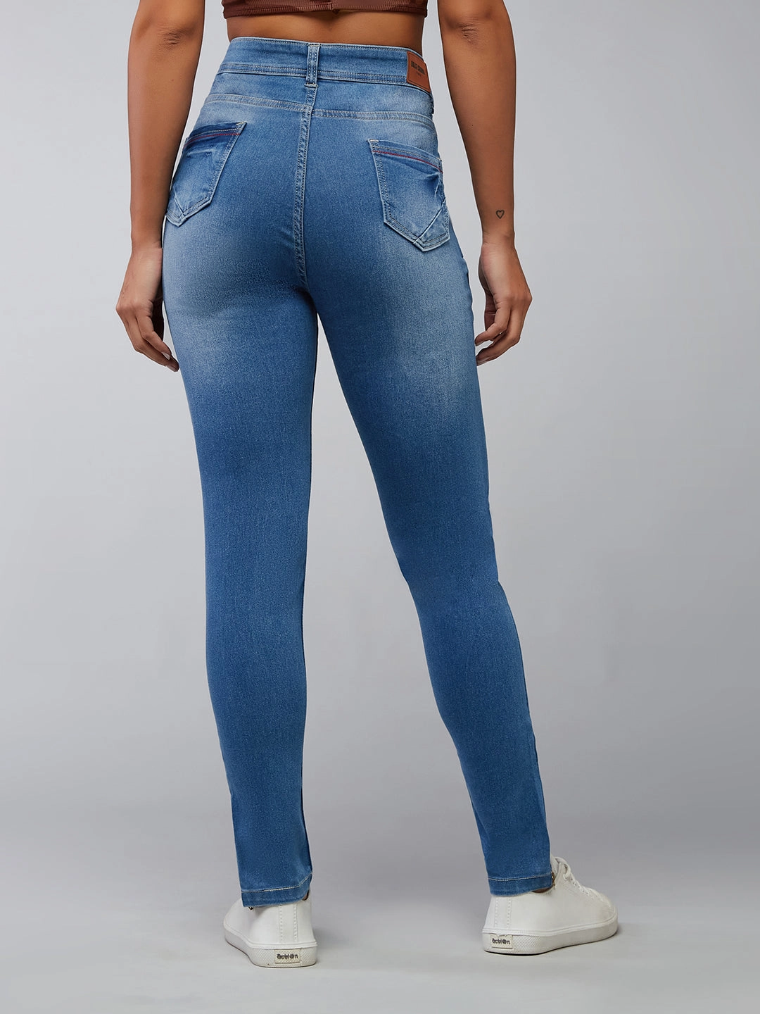 Foundation Piece Minimalist Elegant Women's Blue Skinny-Fit High-Rise Zipper Detailing Stretchable Denim Jeans