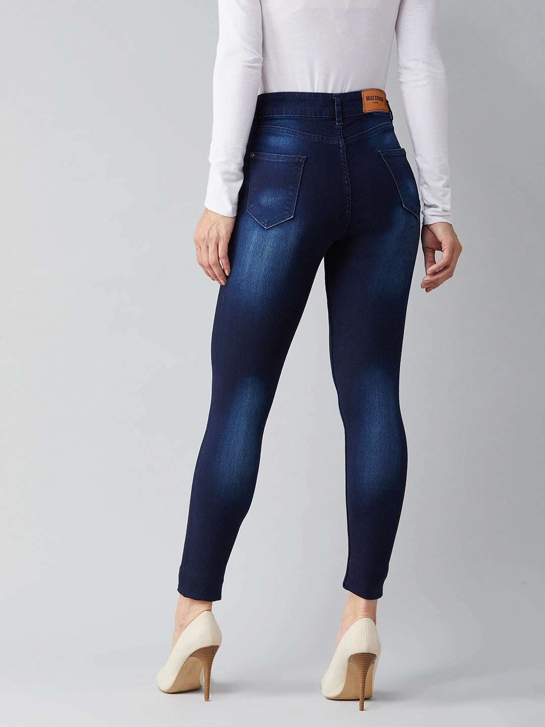 Active Comfort Casual Energy Women's Blue Skinny-Fit Mid-Rise Midly-Distressed Ripped Denim Jeans