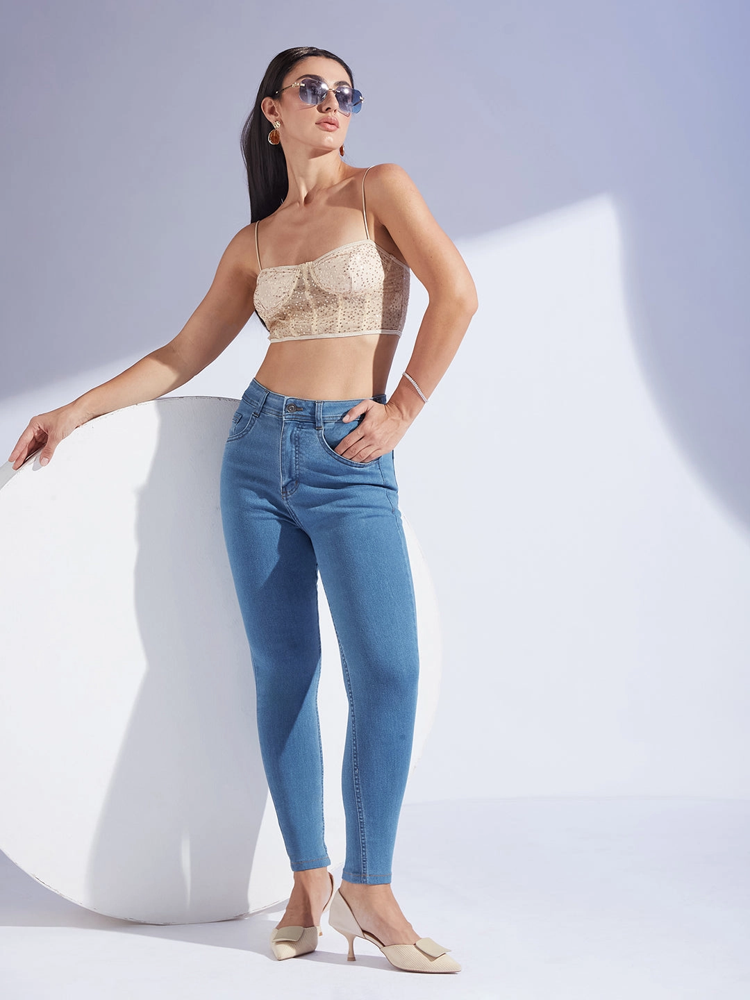 Sleek Fit Women's Blue Skinny High-Rise Cropped Denim Jeans