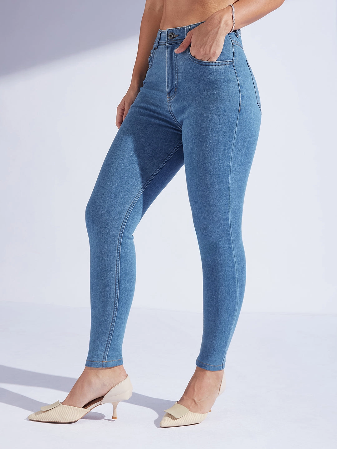 Women's Blue Skinny High-Rise Cropped Denim Jeans Vintage Lover Loose