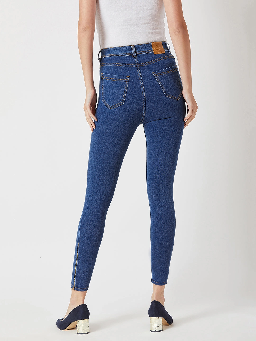 Women's Blue Skinny High-Rise Distressed Cropped Denim Jeans Versatile Look Breathable fabric