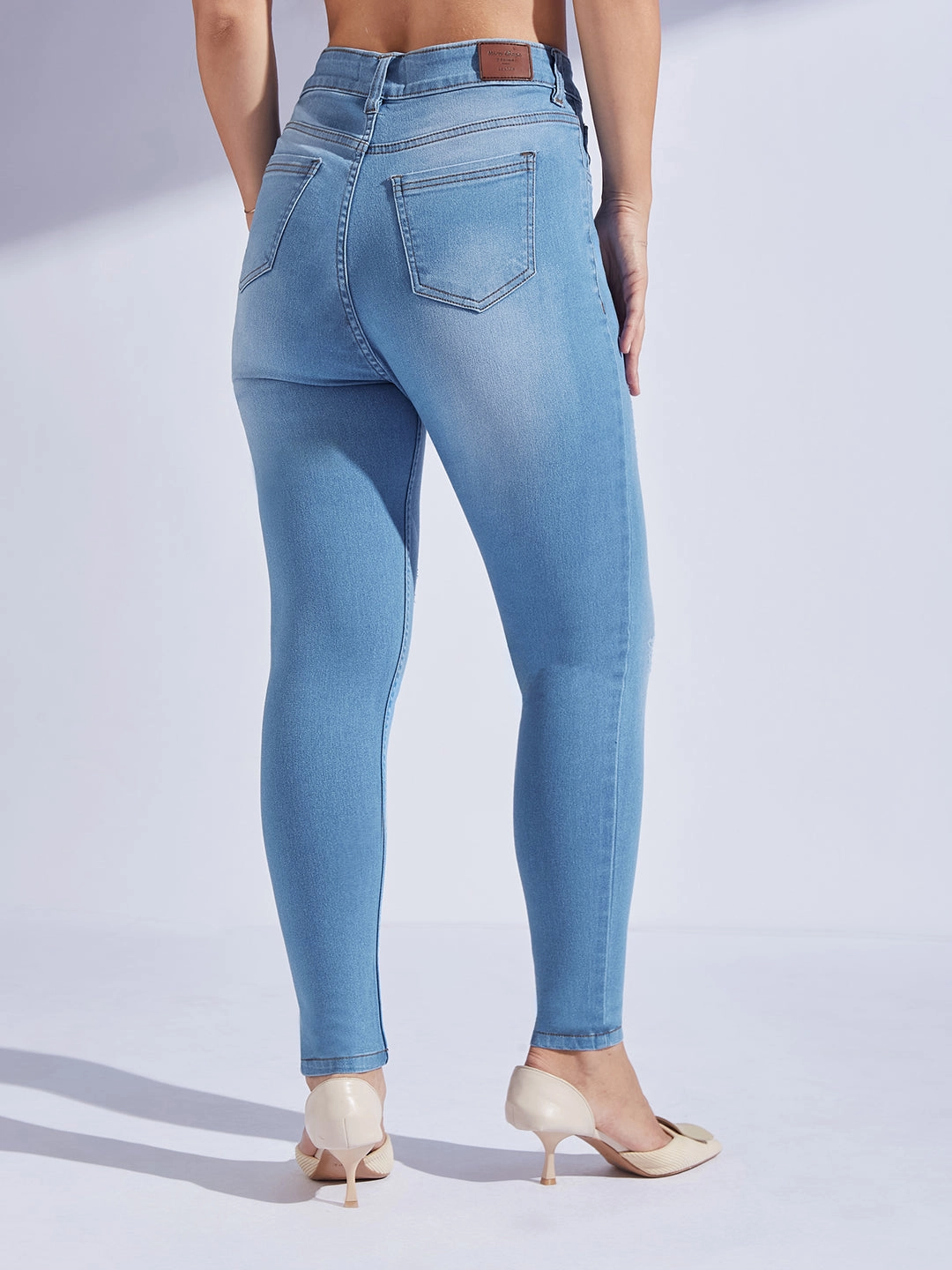 Versatile Wear Heavyweight Denim Women's Blue Skinny High-Rise Mild-Distress Stretchable Denim Jeans