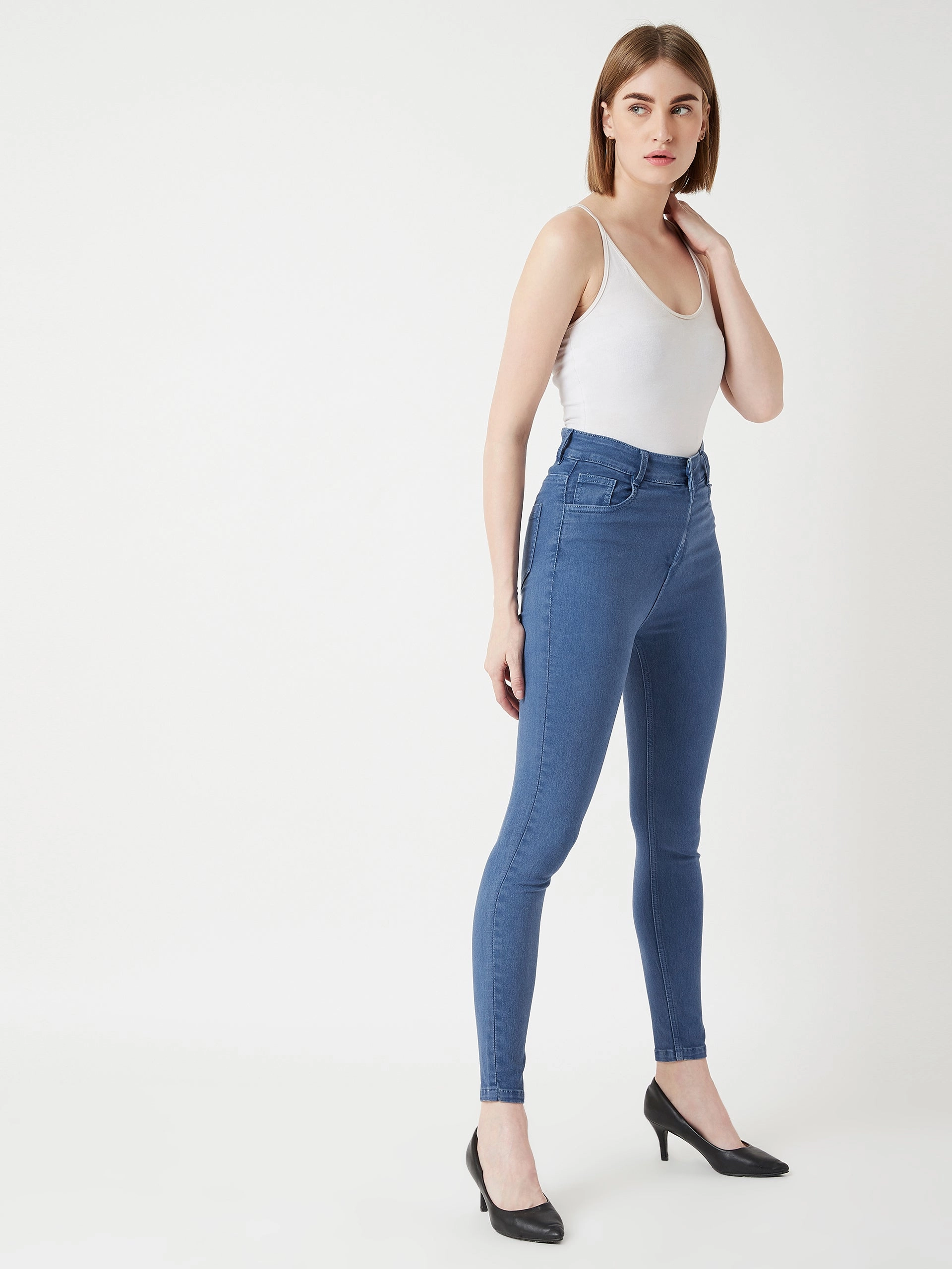 Formal City Walk Party Look Women's Blue Skinny High-Rise Stretchable Denim Jeans