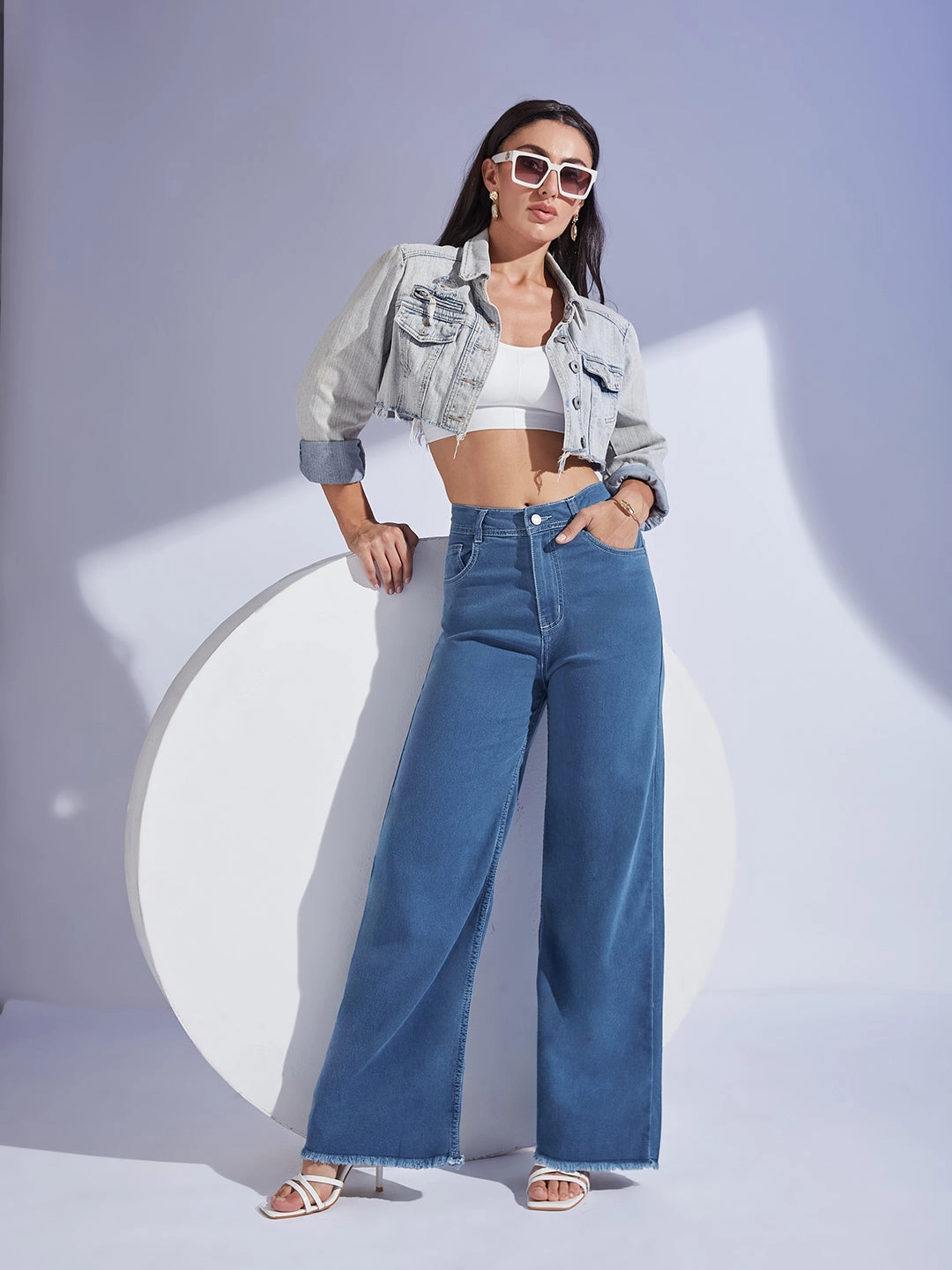 Breathable Lining System Holiday Vibes Work Ready Women's Blue Wide-Leg High-Rise Clean-Look Regular-Length Stretchable Denim Jeans