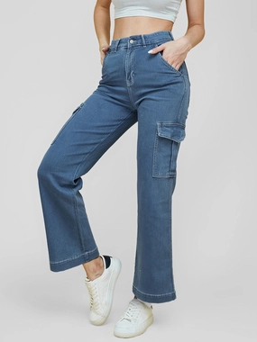No Gap Waist Design Women's Blue Wide-Leg High-Rise Clean-Look Regular Stretchable Denim Jeans