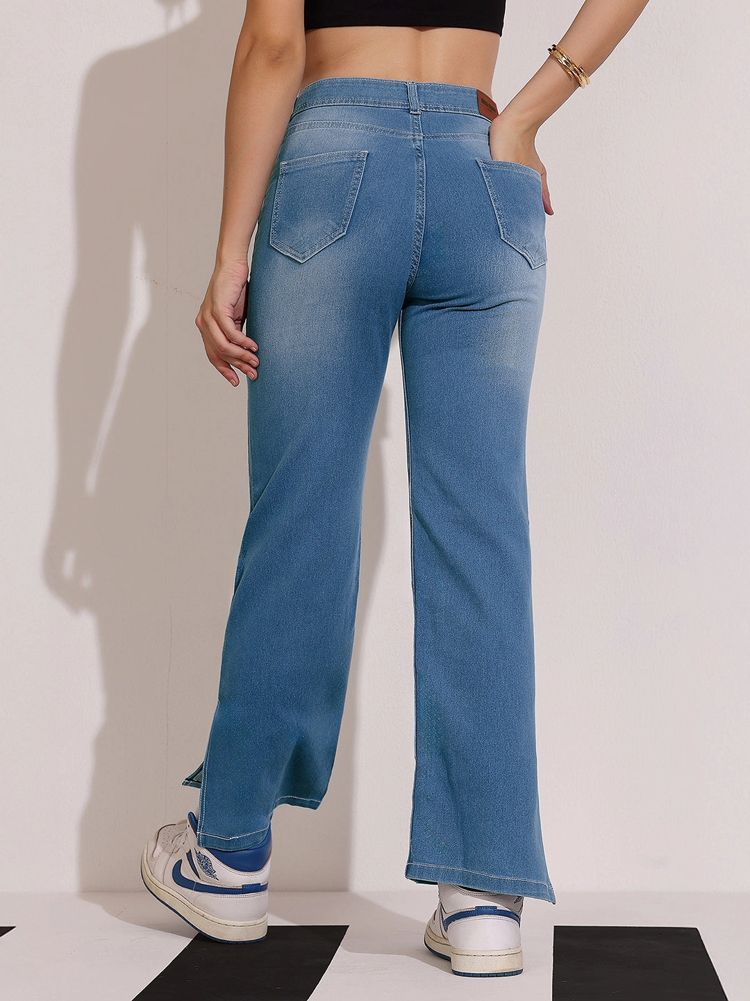 Women's Blue Wide-Leg Relaxed Mid Rise Regular Length Denim Stretchable Jeans Artist Vibe Sustainable Brunch Outfit Traveler Gear