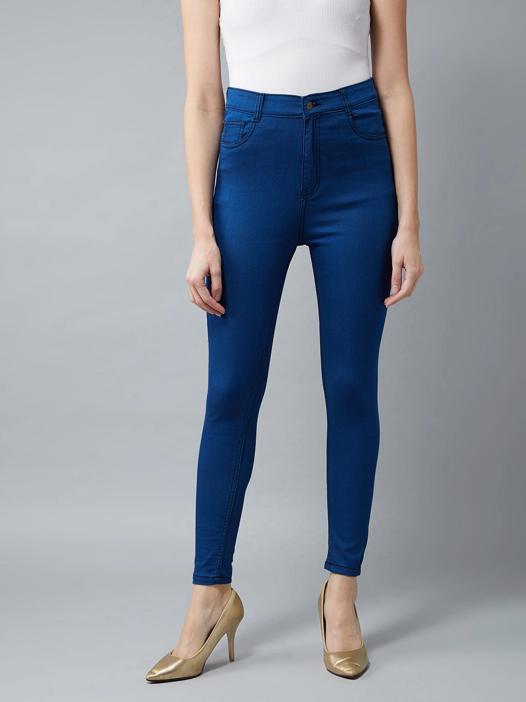 Comfortable Wear Women's Carbon-Blue Skinny-Fit High-Rise Zip Fly Closure Denim Jeans