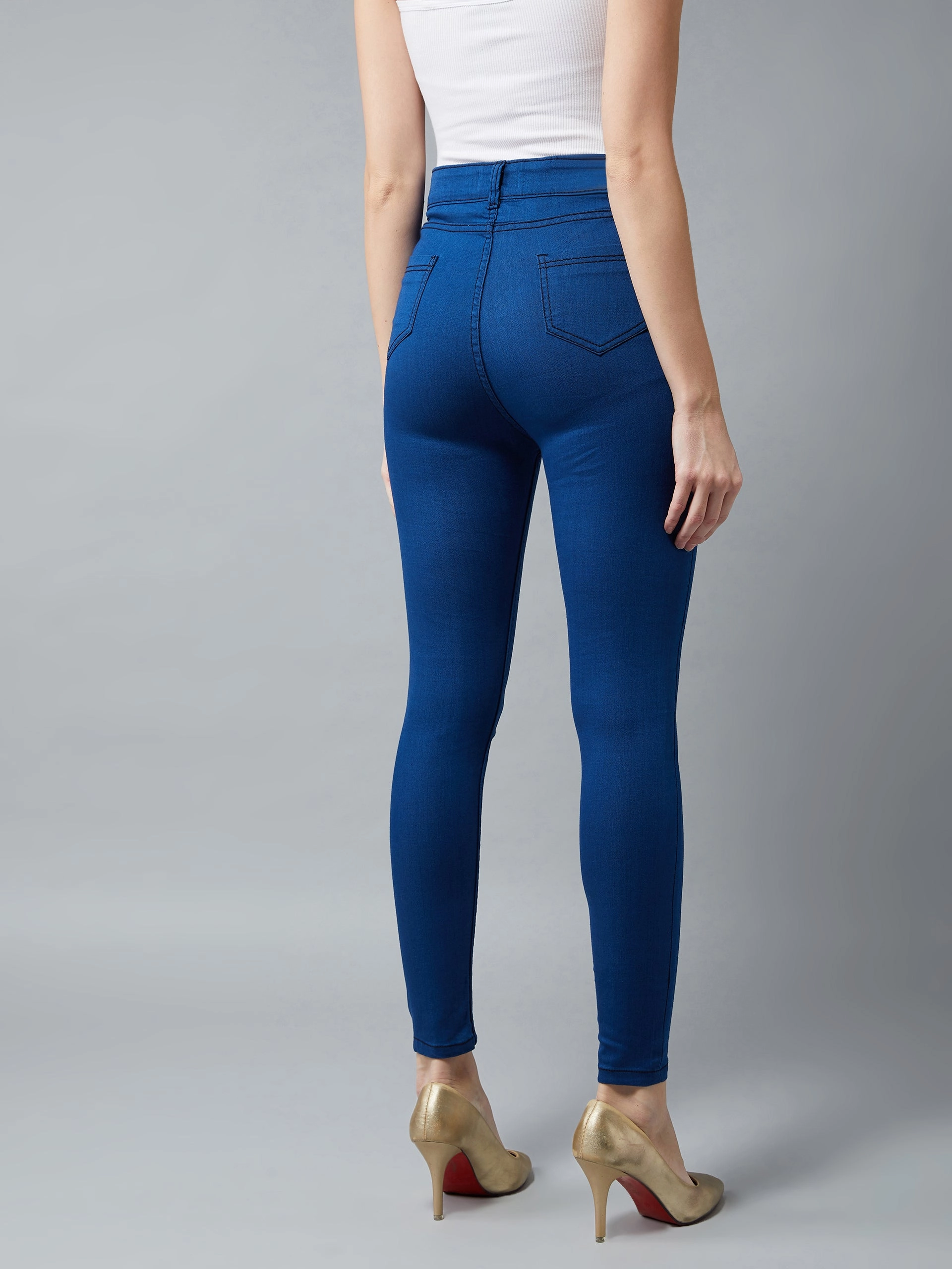 Women's Carbon-Blue Skinny-Fit High-Rise Zip Fly Closure Denim Jeans Morning Stroll Outdoor Adventure Date Night Gym Ready Evening Stroll