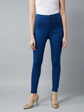 Comfortable Wear Women's Carbon-Blue Skinny-Fit High-Rise Zip Fly Closure Denim Jeans