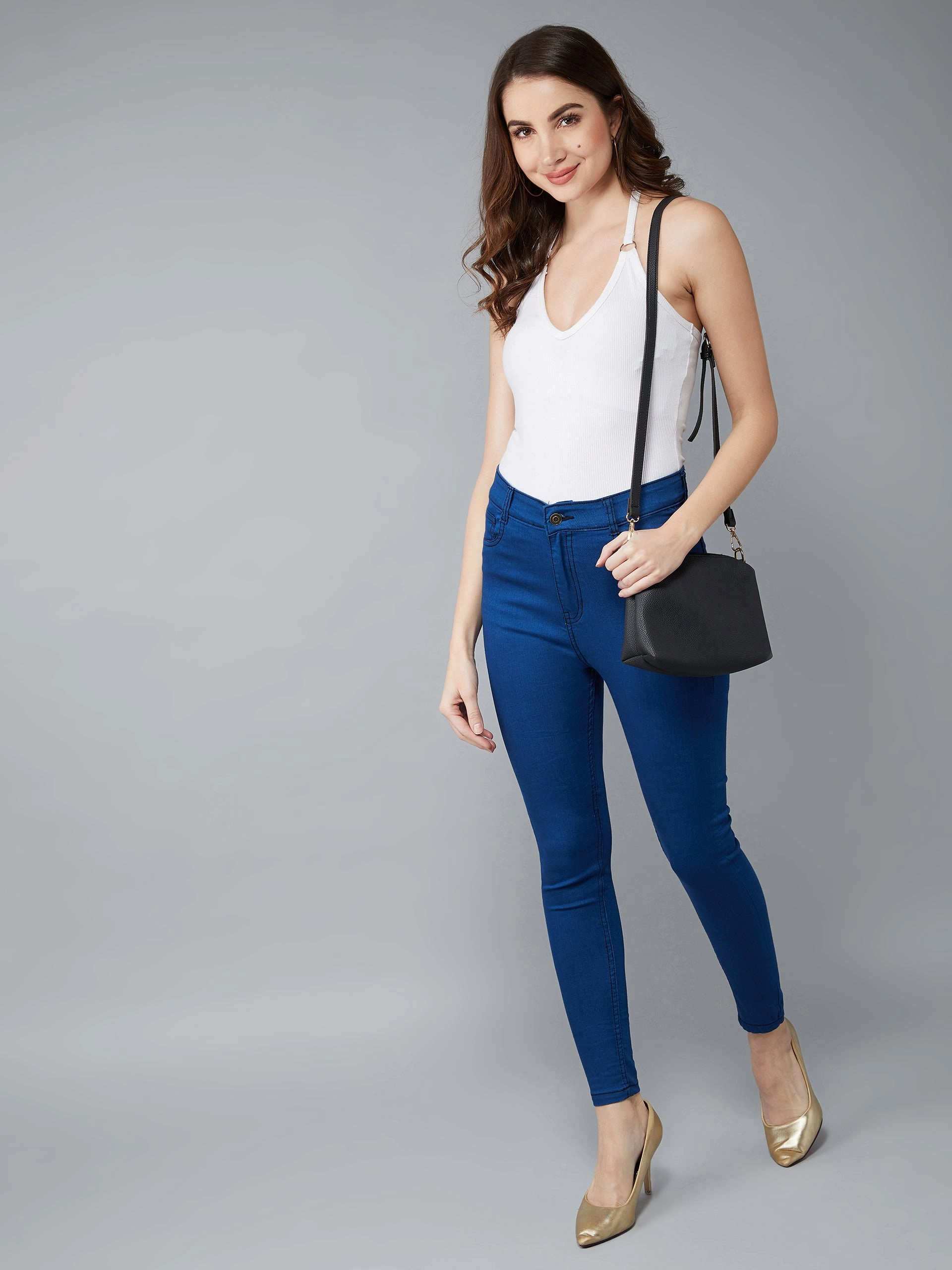 Women's Carbon-Blue Skinny-Fit High-Rise Zip Fly Closure Denim Jeans Effortless casual