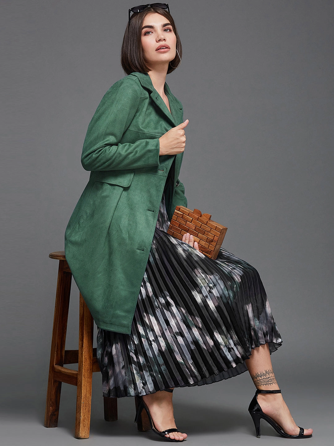 Lightweight Windbreaker Tech Women's Dark Sage Shirt Collar Full-Sleeve Solid Knee-Long Polyester Jacket