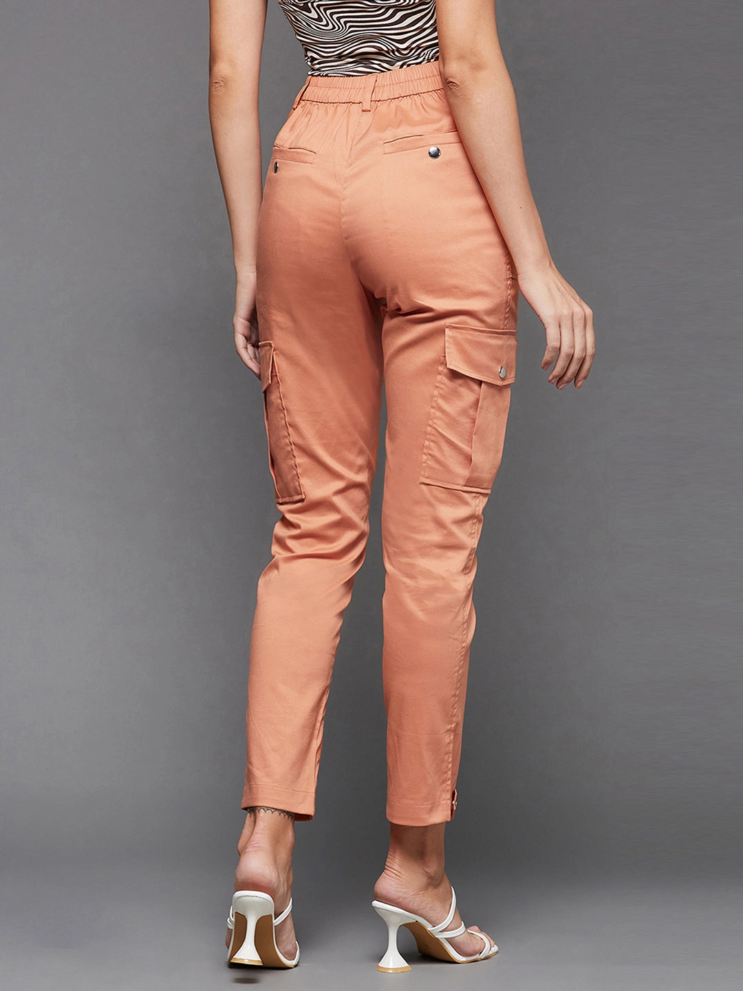 Women's Dusty Orange Solid Polyester High-Waist Regular Length Trousers Casual Performance Wear Indoor Comfort