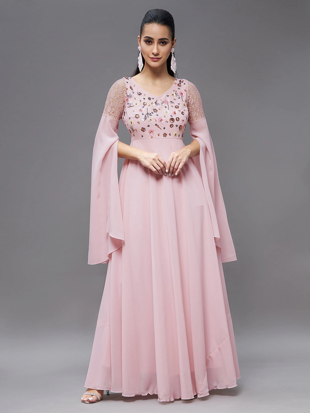 Women's Dusty Pink Relaxed Fit Maxi Georgette Dress Day-to-evening dress Lounge Texture