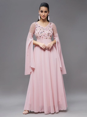 Women's Dusty Pink Relaxed Fit Maxi Georgette Dress Day-to-evening dress Lounge Texture