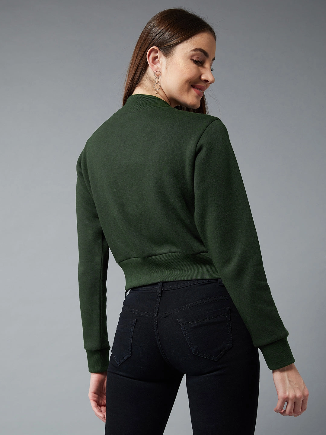 WindResistant Coating Women's Green Stand Collar Full Sleeves Cotton Boxy/Bomber Cropped Jacket