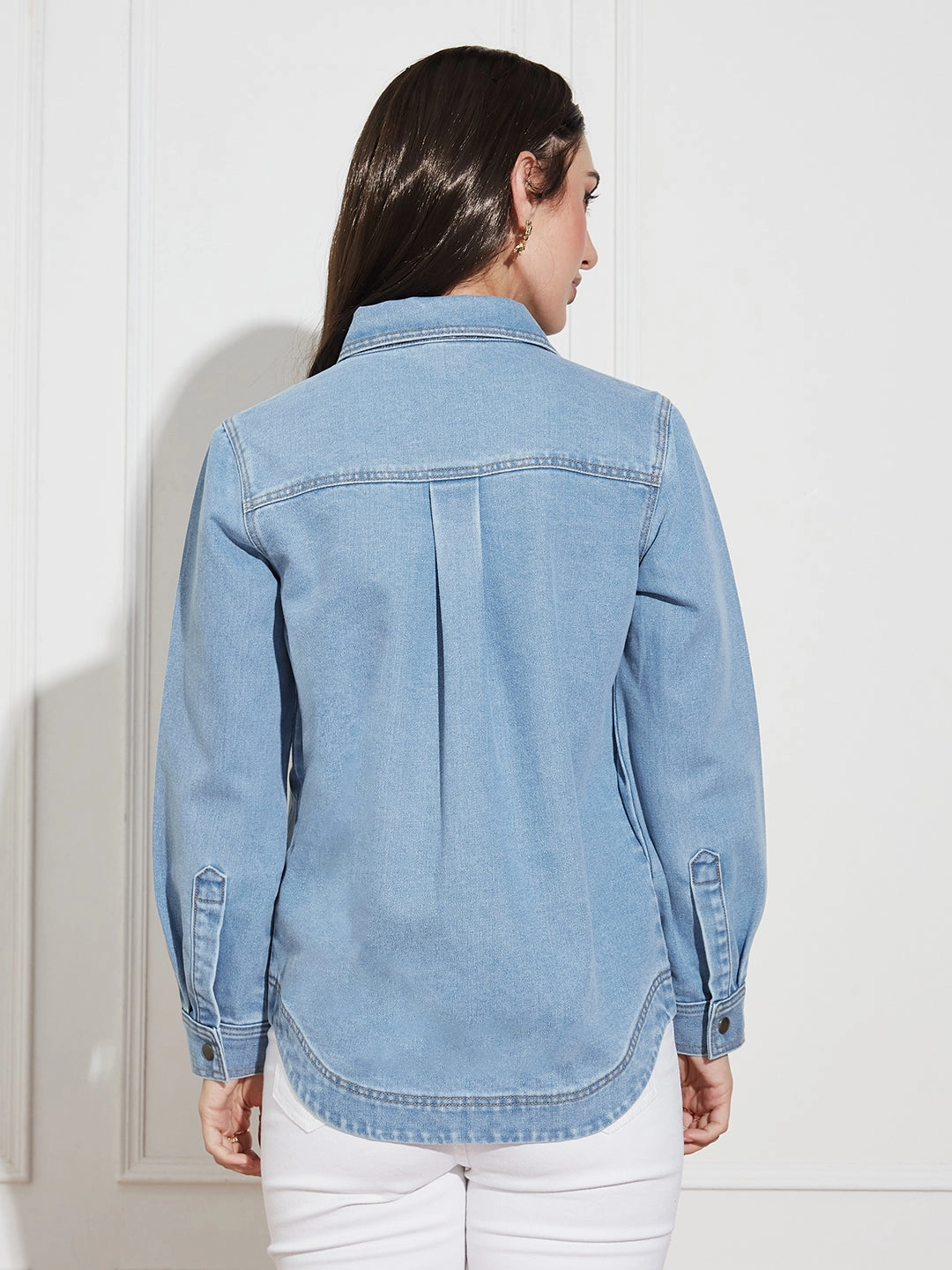 Women??s Light Blue Asymmetric Denim Shirt Night Appeal