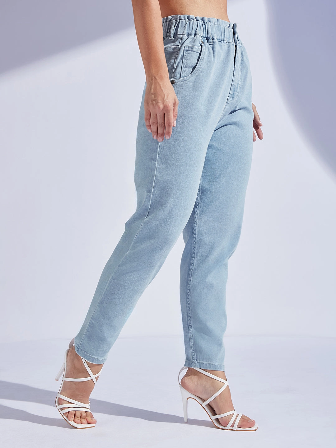 Women's Light Blue High-Rise Regular-Length Stretchable Denim Mom's Jeans Outdoor Casual Festival Outfit Affordable Sunny Vibes