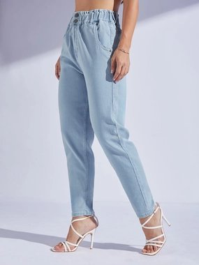 Versatile Outfit Perfect For Daily Women's Light Blue High-Rise Regular-Length Stretchable Denim Mom's Jeans