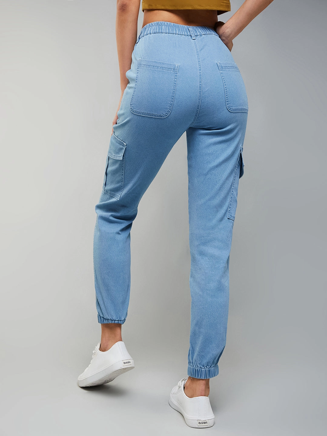Women's Light Blue Regular High-Rise Light Weight Stretchable Denim Joggers High Quality Material