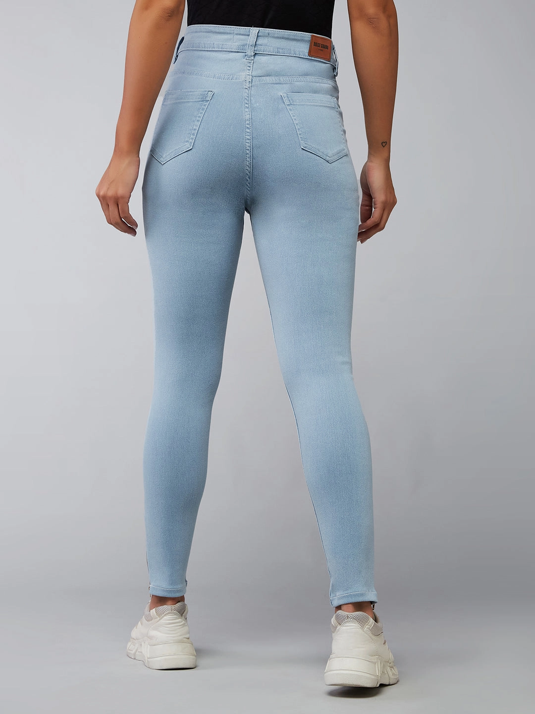 Women's Light Blue Skinny High-Rise Distressed Cropped Denim Jeans Slim Vintage Lover Laidback Style