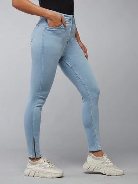 Women's Light Blue Skinny High-Rise Distressed Cropped Denim Jeans All Round Wear