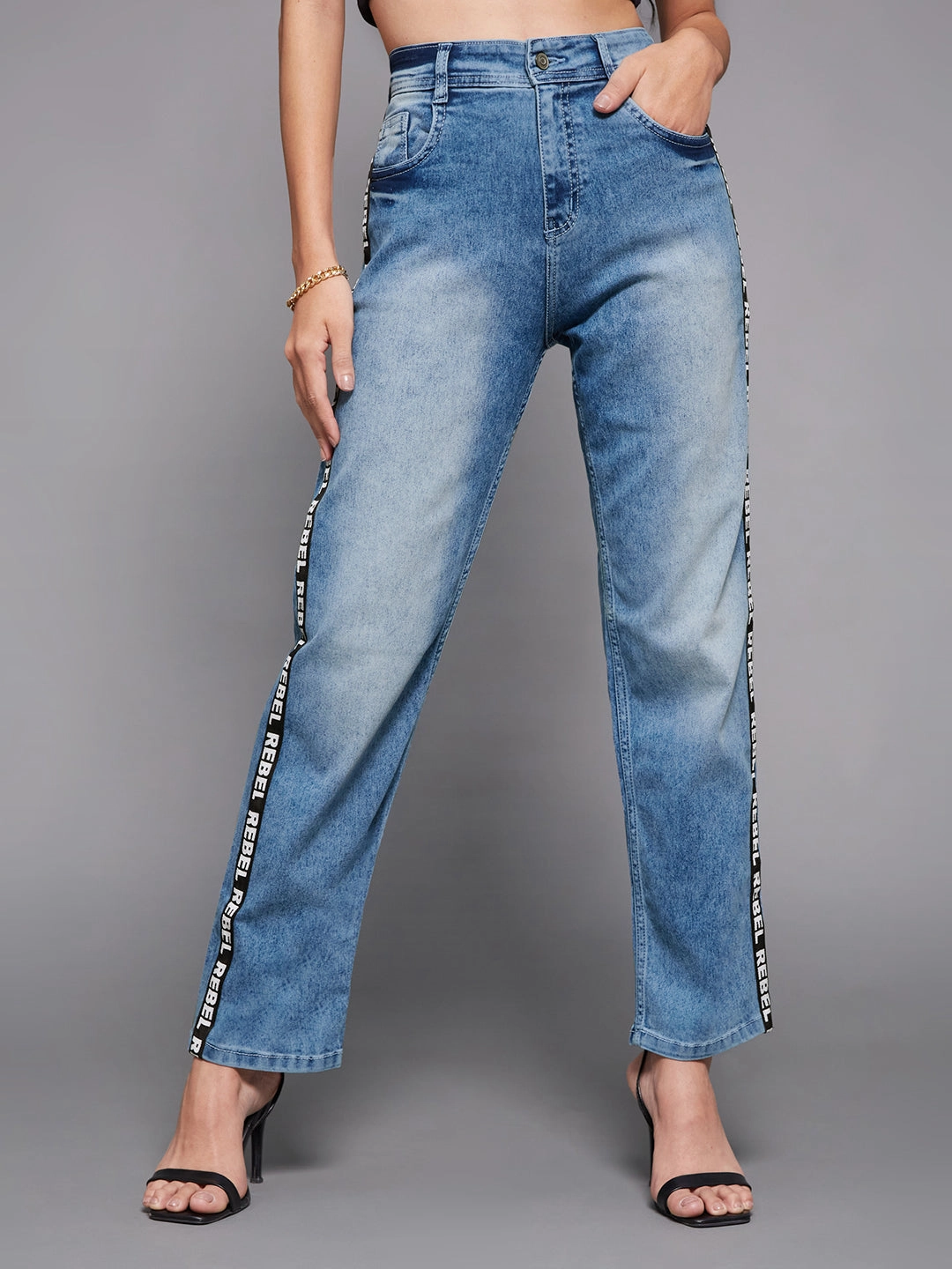 Date Night Summer Vibes Unisex Wear Premium Women's Light Blue Slim High-Rise Blast Effect Twill Tape Detailing Stretchable Denim Jeans
