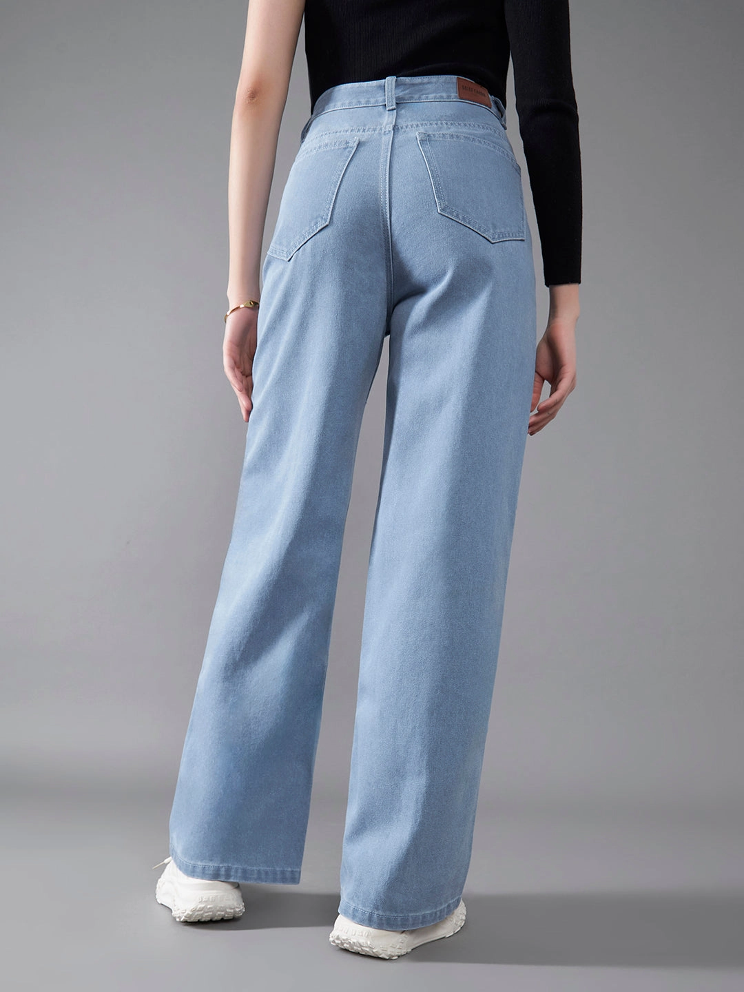 Women's Light Blue Straight-Fit High-Rise Clean-Look Regular-Length Non-Stretchable Denim Jeans Anti Static Material Blend