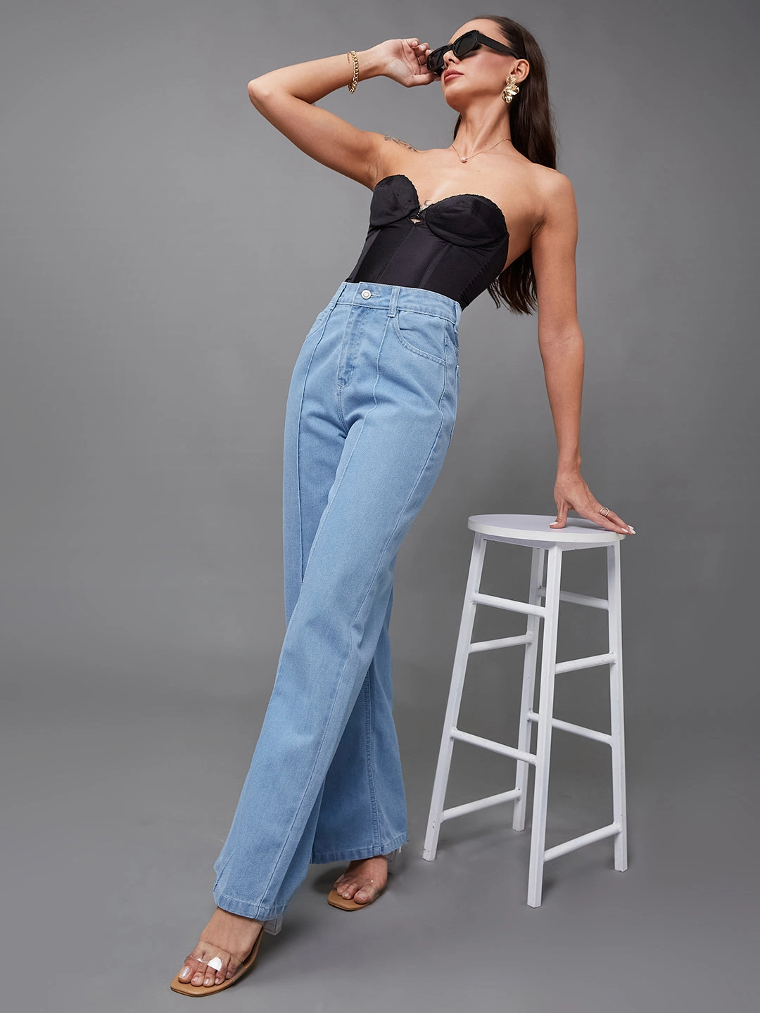 Women's Light Blue Straight-Fit High-Rise Non-Stretchable Denim Jeans Holiday Vibes Athlete Fit