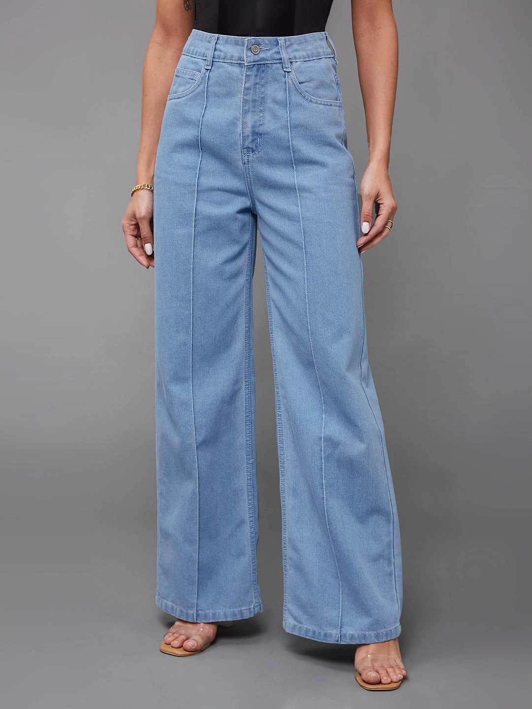 Women's Light Blue Straight-Fit High-Rise Non-Stretchable Denim Jeans Sustainable Denim Production
