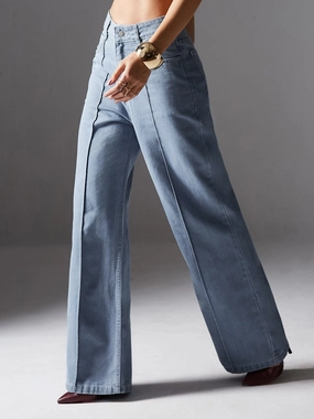 Date Night Daily Wear Women's Light Blue Straight-Fit High-Rise Non-Stretchable Denim Jeans