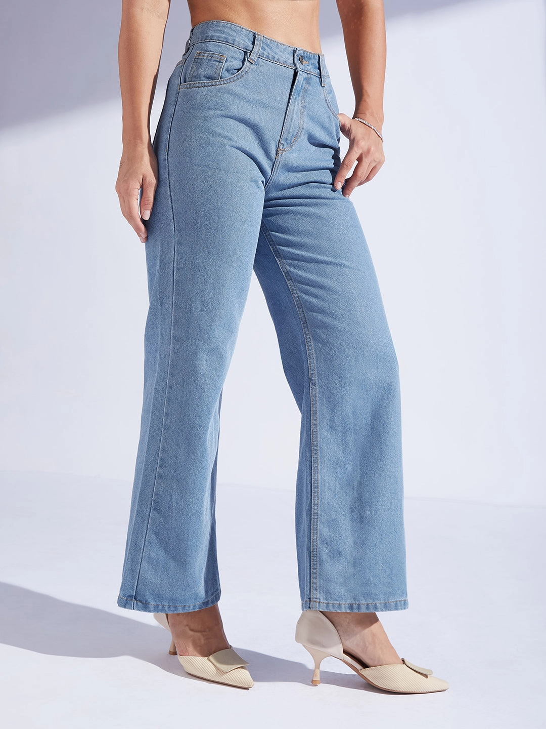 Weekend Getaway Trend Setter Smart Comfort Women's Light Blue Wide-Leg High-Rise Clean-Look Regular-Length Non-stretchable Denim Jeans