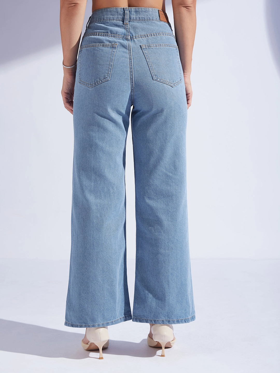 Minimalist Daily Wear Loose school outfit Women's Light Blue Wide-Leg High-Rise Non-stretchable Denim Jeans